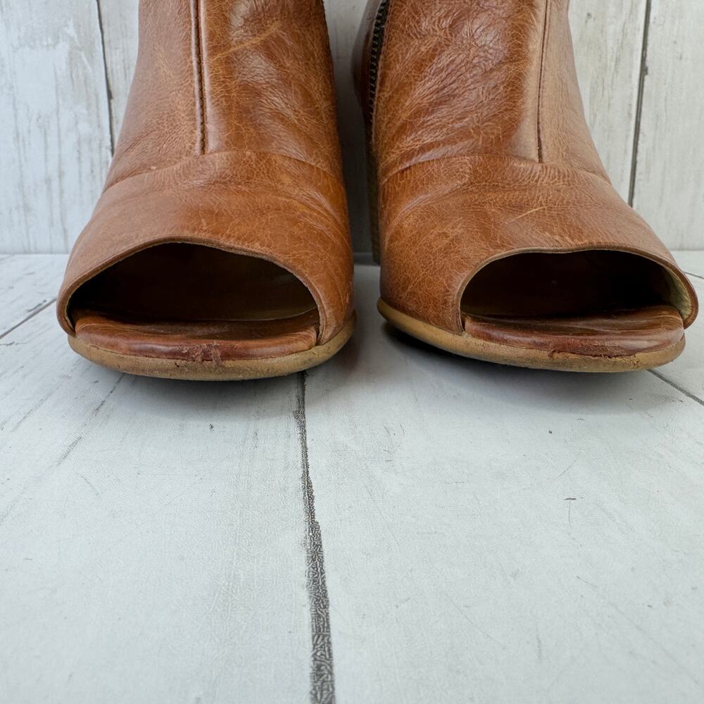 Paul Green Brown Bellini Peep Toe Bootie Distressed Leather Ankle Boot Size 8 - Picture 4 of 15